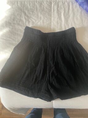 Smocked High-Waist Black Women's Shorts